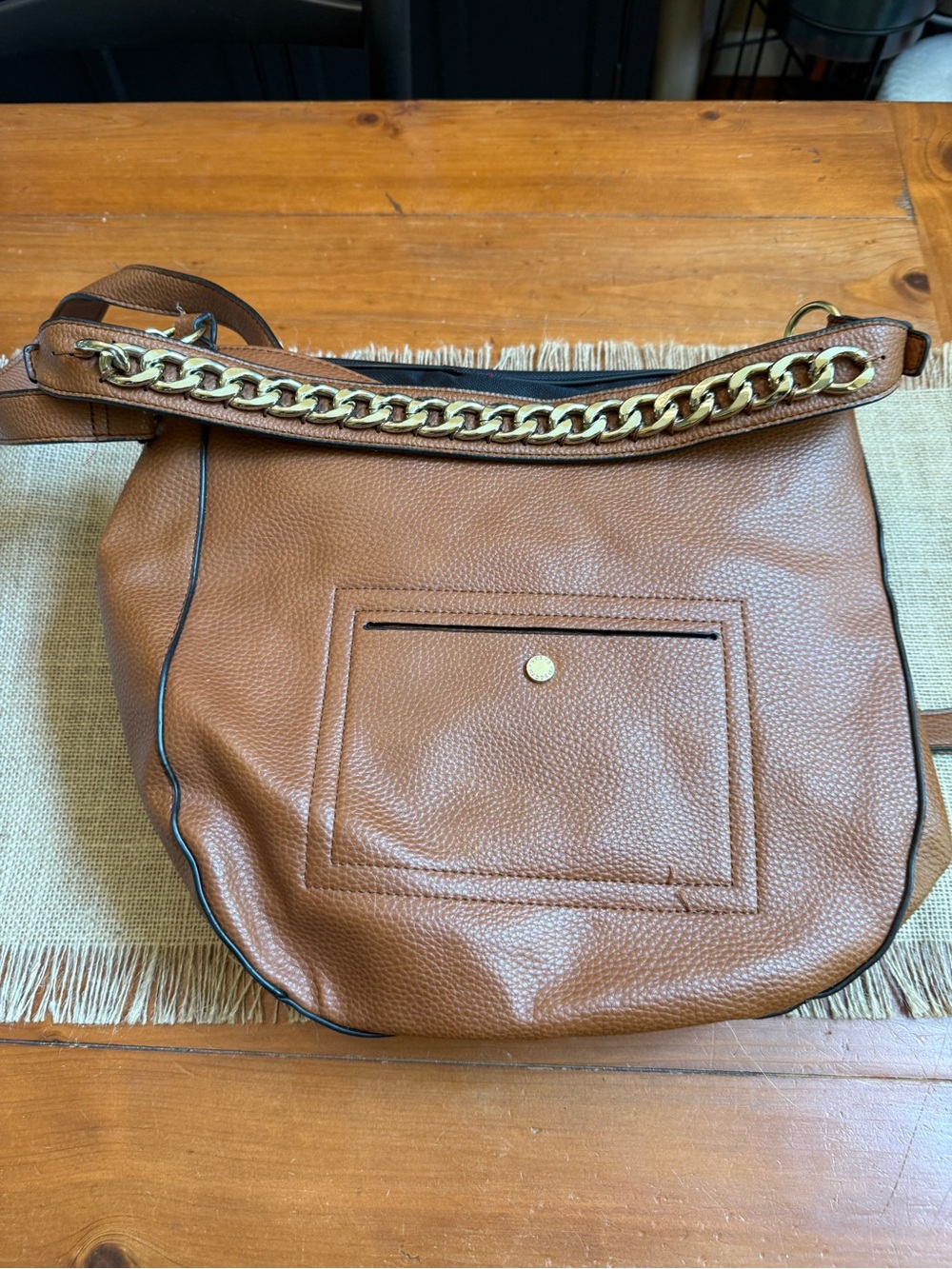 Steve Madden Cognac Pebbled Hobo with Gold Chain Accent
